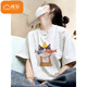 棉致純棉貓咪印花短袖t恤女夏季新款打底衫潮流寬松半袖設計感衣服 02103白灰色【高品質(zhì)】 L 100-115斤