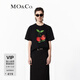 MO&Co.櫻桃果蔬印花圓領(lǐng)短袖寬松落肩純棉T恤基礎黑白上衣上裝 黑色 M 165
