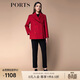 PORTS女裝秋冬新款職場(chǎng)長(cháng)袖短大衣毛呢外套 深紅色 4