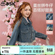 ASK JUNIOR女童外套2026春季牛仔外套翻領(lǐng)拼接蕾絲兒童休閑外套