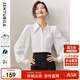 尚都比拉秋季休閑通勤顯瘦長(cháng)袖襯衣女設計感燈籠袖襯衫 白色 L 