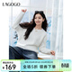 LAGOGO白色慵懶風(fēng)針織衫女拉谷谷2024年冬季新款寬松V領(lǐng)鏤空毛衣 米白色 S