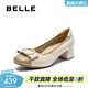 百麗（Belle）氣質(zhì)方跟淺口單鞋女商場(chǎng)同款牛皮通勤單鞋E1A1DCQ5預售 米白/杏 38