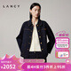 朗姿/LANCY秋新款復古翻領(lǐng)棉感牛仔短外套女松弛感夾克上衣 月夜深藍色 L