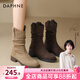 達芙妮復古褶皺堆堆靴女靴秋冬季新款時(shí)尚酷颯百搭彈力靴短靴子 沙色單里 37