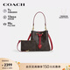 蔻馳（COACH）【品牌直供】女士ROWAN單肩斜挎水桶包胡桃木色拼紅色CCD77