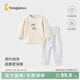 童泰（TONGTAI）寶寶套裝秋冬季純棉保暖嬰兒衣服兒童內衣男女童上衣高腰褲子 藍色【高腰款 7A抗菌】 90