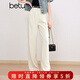 百圖betu女裝春夏新款休閑褲高腰百搭氣質(zhì)有型闊腿褲女2403T86 淺杏色 M