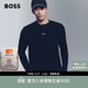 雨果博斯BOSS 男士撞色徽標常規版彈力棉質(zhì)長(cháng)袖T恤 001-黑色 S