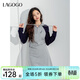 LAGOGO撞色插肩袖連衣裙女拉谷谷春秋新款刺繡顯瘦連帽衛衣裙 灰藏青(RM) L