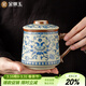 金鑲玉仿宋汝窯泡茶杯陶瓷帶過(guò)濾水杯子馬克杯辦公家用纏枝蓮青花
