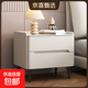 實(shí)木輕奢巖板床頭柜家用臥室現代簡(jiǎn)約小型床邊儲物柜皮質(zhì)收納柜子 米白色【加厚巖板款】 全身實(shí)木款：50寬*40厚*48高