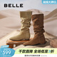 百麗（Belle）爭氣同款復古巴恩風(fēng)西部靴女冬新商場(chǎng)款絨面堆堆長(cháng)靴E5Z1DDG5 棕色 36