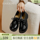哈森系帶樂(lè )福鞋春款經(jīng)典黑色百搭日常通勤上班女鞋HWS250137 黑色 牛皮革 37 *