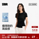 森馬（Semir）森柔|森馬短袖T恤女夏短款正肩純色修身扭結不對稱(chēng)上衣設計感衣服 黑色90001 XL /170/92A