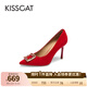 接吻貓KISSCAT新款細跟高跟鞋宴會(huì )優(yōu)雅婚鞋水鉆淺口單鞋女KA54106-80 紅色 (羊絨面皮革) 37