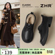 ZHR英倫風(fēng)小皮鞋女圓頭系帶女鞋加絨厚底粗跟單鞋女 AY186A 黑色 36
