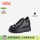 iiJin艾今【明星同款】9cm超輕厚底內增高燙鉆休閑小白鞋254AJWE 黑色 36