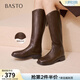 百思圖冬季商場(chǎng)新款V口顯瘦騎士靴大筒圍粗跟女長(cháng)靴F2132DC5 咖色 38