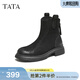 他她（TATA）加絨靴子女秋冬牛皮瘦瘦靴時(shí)尚短靴休閑切爾西靴WXB08DD5 黑色（單里） 37