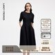 朗姿【精英衣櫥 Basic衣櫥】小香風(fēng)赫本風(fēng)波點(diǎn)小黑裙女收腰高智連衣裙 黑色 L