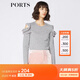PORTS寶姿 新品女裝優(yōu)雅露肩荷葉邊毛針織衫SA9K435GZF015 探燈銀 S