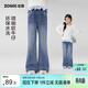 左西女童牛仔褲春裝兒童喇叭褲長(cháng)褲2026新款中大童褲子潮 牛仔色 150