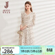 經(jīng)典故事（JANE STORY）2026新款法式碎花連衣裙春秋氣質(zhì)復古浪漫V領(lǐng)雪紡裙藝術(shù)感裙子 杏底灰花 XL
