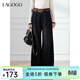 LAGOGO墨棕交織慵閑加絨牛仔褲女拉谷谷2025年冬新款黑色休閑褲子 牛仔黑 M