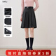 百圖（betu）女裝秋季新款半身裙配送腰帶及膝微A壓褶裙裙子女2509T77 炭灰 S