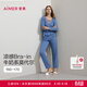 愛(ài)慕（Aimer）牛奶系新品含蛋白柔潤抗菌莫代爾開(kāi)衫帶杯背心九分褲三件套睡衣女 藍色8VB M 165