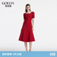 歌莉婭紅色連衣裙女新款短袖方領(lǐng)提花絕美裙子1C4R4K200 53R椒紅 XS