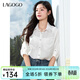 LAGOGO簡(jiǎn)約翻領(lǐng)寬松休閑襯衫女拉谷谷2025年夏季新款透氣中袖上衣 本白色 S