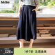 MsShe【皺感高腰七分裙褲】大碼女裝2026款春裝胖mm顯瘦闊腿褲子 藏青藍色現貨 4XL