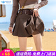 歐貝汐2026新款春秋美式復古百褶裙高腰半身裙短裙女 卡其色 M