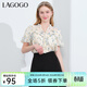 LAGOGOV領(lǐng)雪紡碎花短袖襯衫女拉谷谷夏季新款仙氣流蘇系帶上衣 混色(Y0) L
