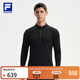 FILA 斐樂(lè )官方男子針織長(cháng)袖衫2025冬季新款健身運動(dòng)加絨半拉鏈長(cháng)T 深黑-BK XL 180/100A/XL