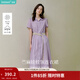 茵曼（INMAN）【苧麻】法式娃娃領(lǐng)連衣裙女裝2026夏季新品泡泡袖裙子 冰蘭紫 M