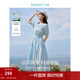 茵曼（INMAN）亞麻提花連衣裙2025夏季女裝新品休閑松緊收腰氣質(zhì)高級感長(cháng)裙子 淺藍色 XL