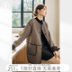 對白【AN大碼系列】復合絨毛呢大衣冬季微胖mm寬松顯瘦PU皮拼接外套 咖啡色 L 建議體重125-135