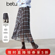 百圖（betu）女裝2026年春季新款半身裙時(shí)尚咖格A字半身裙高級感裙子女2601T45 咖格 M
