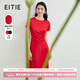 愛(ài)特愛(ài)（EITIE）純色收腰a字連衣裙夏季新款簡(jiǎn)約通勤垂墜氣質(zhì)優(yōu)雅6607331 紅蔓61 XL 170