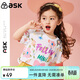 ASK JUNIOR兒童短袖T恤夏季薄款純棉小童女童花朵滿(mǎn)印休閑甜美打底衫 白色