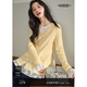 闊色（kuose）黃色針織衫毛衣開(kāi)衫蕾絲衫兩件套裝25初秋季新款女疊穿上衣 米杏色蕾絲衫7002 3月28日發(fā) S
