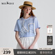 謎底T恤短袖女2025夏新品休閑日常抽象印花寬松H型上衣252MT0590 繡球藍 L