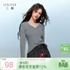 三彩2025冬季新款修身針織衫蕾絲V領(lǐng)打底衫長(cháng)袖內搭M