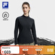 FILA 斐樂(lè )官方女子針織長(cháng)袖衫2025冬季新款戶(hù)外運動(dòng)加絨半拉鏈長(cháng)T 深黑-BK 2XL 180/96A/XXL