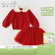戴維貝拉（DAVE＆BELLA）女童半裙套裝秋冬新款中大童衣服中國風(fēng)新年兒童上衣短裙兩件套 中國紅【現貨】 140 cm（建議身高130-140cm）