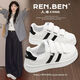 人本（RENBEN）韓系板鞋ins學(xué)生百搭休閑鞋2026新款厚底黑色鞋子貝殼頭懶人鞋