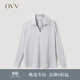 OVV春夏熱賣(mài)女裝優(yōu)雅緞面醋酸經(jīng)典翻領(lǐng)長(cháng)袖襯衫上衣 銀色（凈色）A2 M